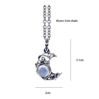 Artificial Moonstone Antique Pendant Necklace Gems Cabochon Vintage Boho Moon Necklace for Lady Girls Women Gift