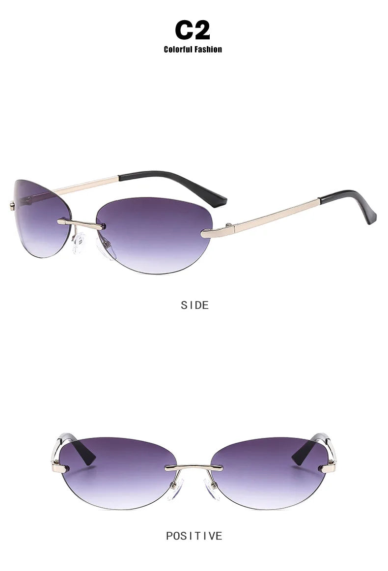 Rimless  Sunglasses Women Fashion Oval 2000'S Brand Designer Sun Glasses Y2k Wrap Around Transparent Eyewear Gradient  Shades