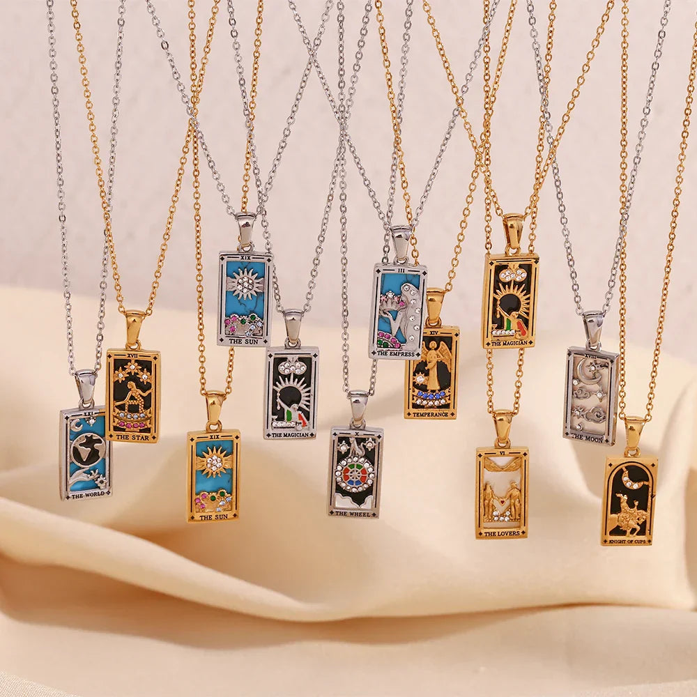 Original New Tarot Queen Lover Magician Moon Necklace Tarnish Free Stainless Steel Jewelry 18K Gold Plated Decoration