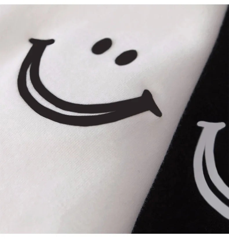 1pcs Girl Summer Smile Print T-shirts Women Classic Basic Fashion Tees Students Short Sleeve Loose Tops Female Round Neck Tshirt