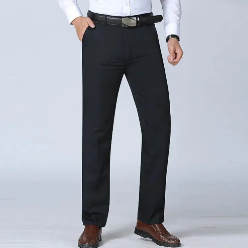 Summer Thin Autumn Thick 100% Cotton Straight Suit Pants Men's Loose Trousers Business Solid Green Casual Brand Clothes GOZBKF