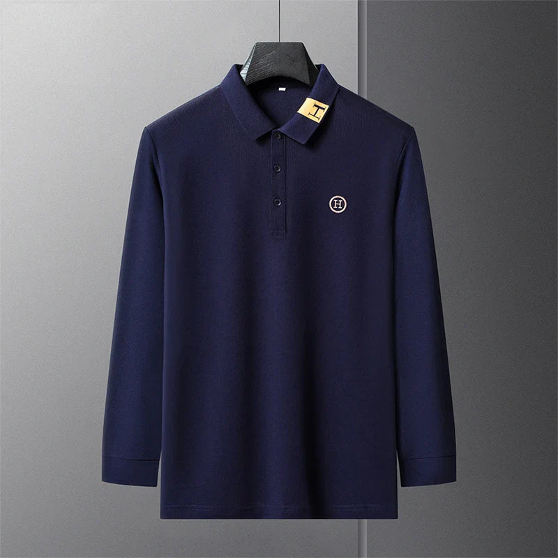 New Best-selling Spring and Autumn Men's Trendy Fashion Lapel Embroidered Long Sleeved Top Polo Shirt Sweatshirt T-shirt