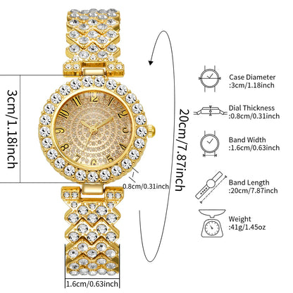 5pcs Luxury Rhinestone Women's Quartz Watch Elegant Ladies Bracelet Wristwatch Jewelry Set（Without Box）