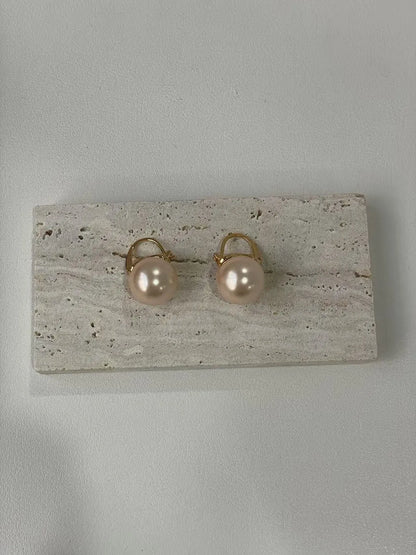 925 Sterling Silver Earring Pink Color Pearl Earring For Women Wedding Party Gift Fashion Jewelry 12-14mm Shell Pearl