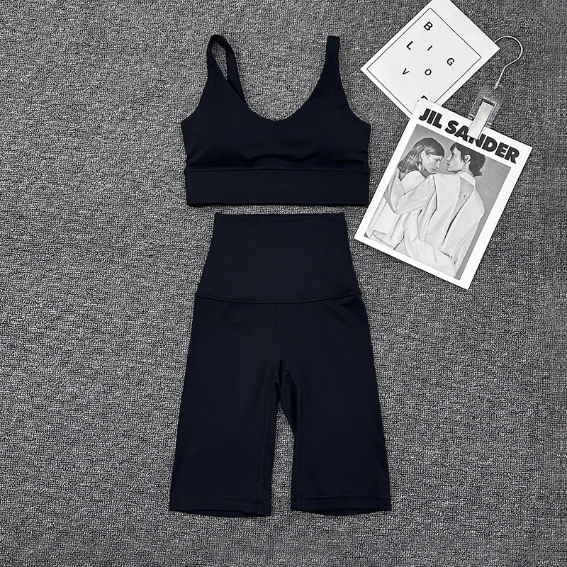 Nylon Short Sets Womens Clothing Sports Bra Cycling Shorts Workout Set Women's Tracksuit Gym Yoga Sexy Outfit Women 2023