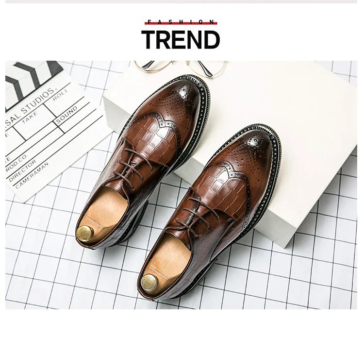 Luxury Men Brogue Dress Shoes Men Suit Casual Shoes Formal Business Leather Shoes Men Brown Wedding Italian Banquet Shoe Size 46