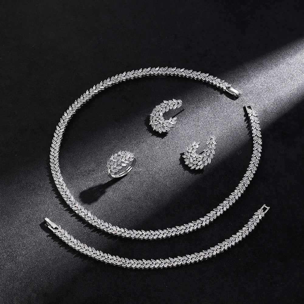 2025 Trendy 4 Pieces Bridal Zirconia Jewelry Sets for Women Party Gift Dubai UAE Wedding Jewelry Set