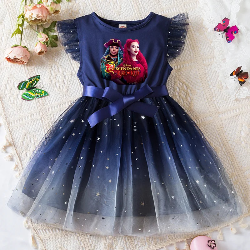 Girls Sequin Tutu Dress with Bow Flutter Sleeves Summer Princess Party Outfit for Toddler Kids 2-6 Years