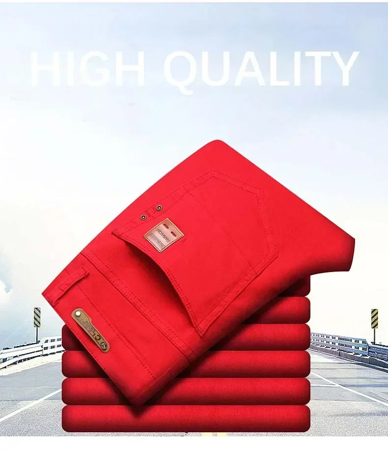 Autumn Jeans Men's New Brand Clothing Fashion Stretch Denim Pants Straight Trousers Male Red Lake Blue Yellow Trousers