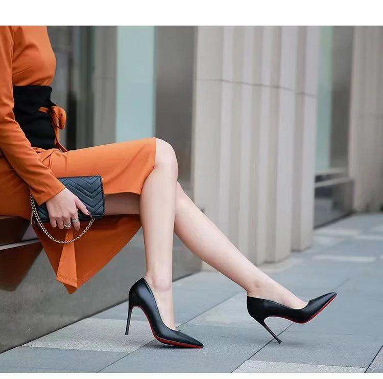 New Women's Red Shiny Bottom High Heels Luxury Pointed toe Pumps 12 cm Sexy Matte Party Wedding Shoes Elegant Woman Heeled Shoes