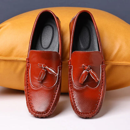 Sapatos Masculinos Loafers Confortáveis Slip-on Mocassins para Dirigir Calçados Masculinos Marca Marrom de Couro Sapatilhas Casuais para Homens
