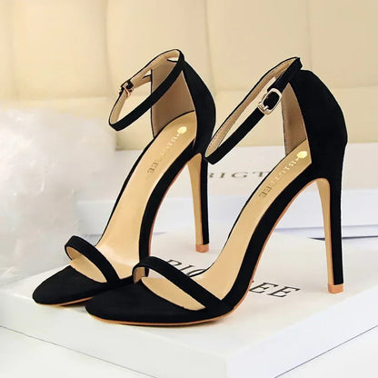 Women Gladiator Stiletto Classic Ankle Strap Holiday Beach Sandals Lady Fashion Suede 8cm 11cm High Heels Sexy Red Brown Sandles