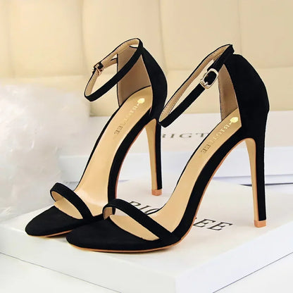 Women Gladiator Stiletto Classic Ankle Strap Holiday Beach Sandals Lady Fashion Suede 8cm 11cm High Heels Sexy Red Brown Sandles