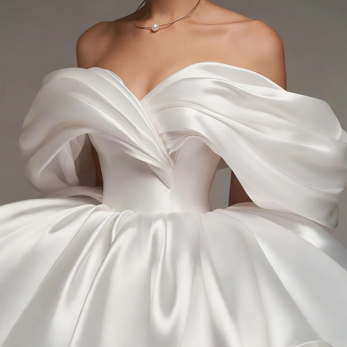 Elegant Puffy Short Wedding Dresses A Line Satin Off Shoulder Bridal Party Gown Mini Backless Ball Gown For Women Vestidos Novia
