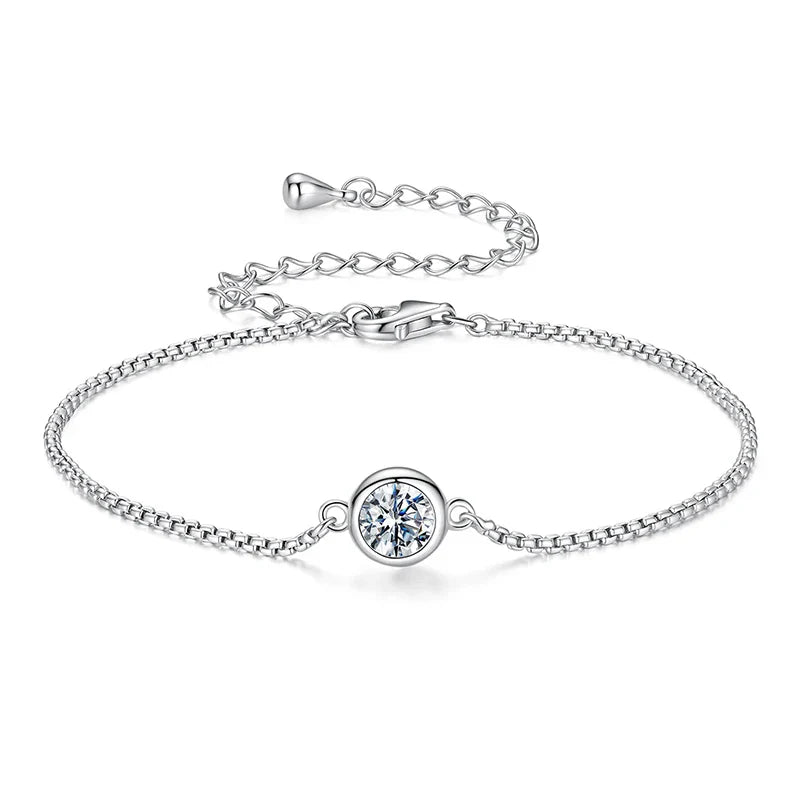 925 Sterling Silver 0.5CT Moissanite Bracelet Bezel Setting Adjustable Knot Wrist Chain for Women Anniversary Love Gift