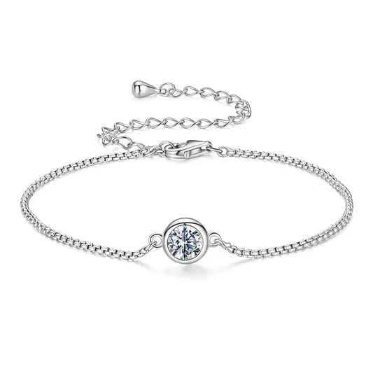 925 Sterling Silver 0.5CT Moissanite Bracelet Bezel Setting Adjustable Knot Wrist Chain for Women Anniversary Love Gift