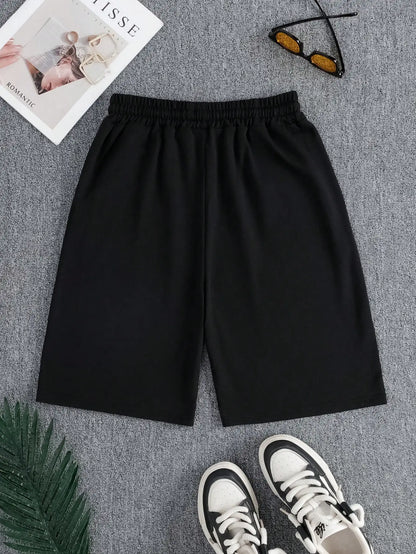 Plus size Women Shorts Summer High Elastic Lace Up Drawstring Wide Leg Sweat Fitness Running Shorts Loose Casual Sports Pants
