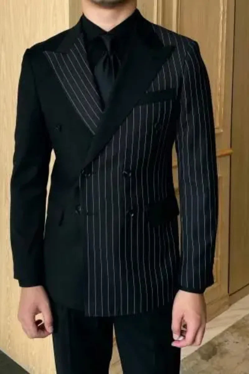 2pcs Men's Suits Blazer Autumn Striped Men Blazer Fashion Double  Jacket Coats Casual Business Tuxedo Costume