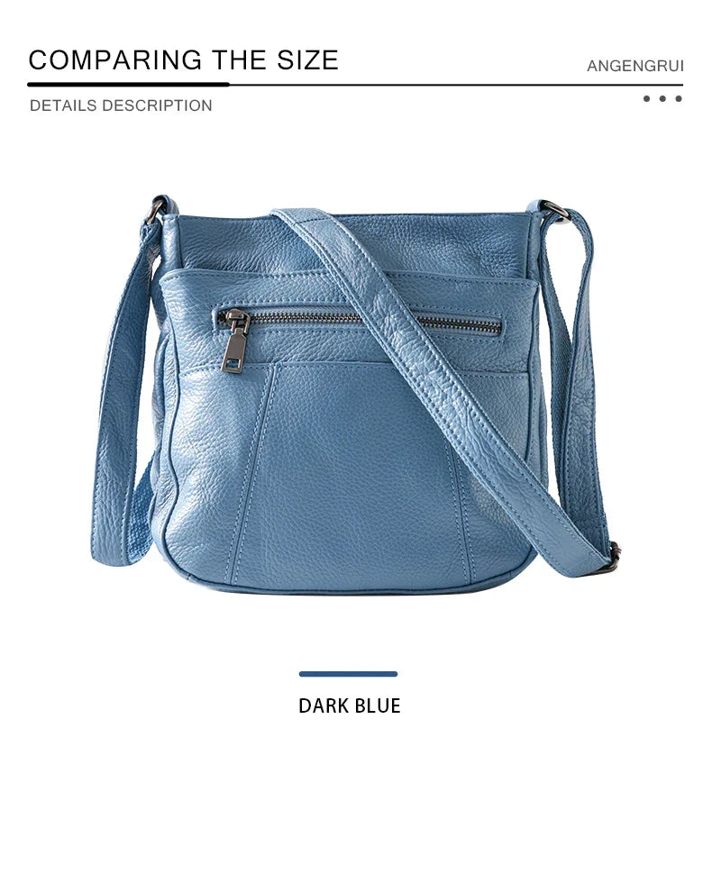 New Genuine Leather Women's Bag Casual One Shoulder Crossbody Bag Multi Pocket Messenger Bag