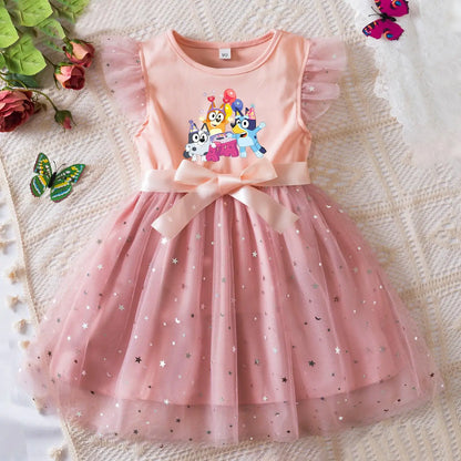 Girls Sequin Tutu Dress with Bow Flutter Sleeves Summer Princess Party Outfit for Toddler Kids 2-6 Years