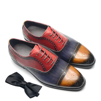 Luxury Italian Men's Wedding Dress Shoes Genuine Leather Cap Toe Lace-up Oxfords Lace-up Brogue Black Business Formal Shoes Man