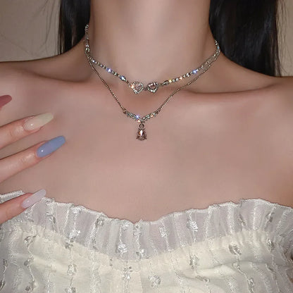 Korean Fashion Sweet Heart Shaped Necklace For Women Crystal Zircon Pendant Clavicle Chain Elegant Romantic Party Gift Jewelry