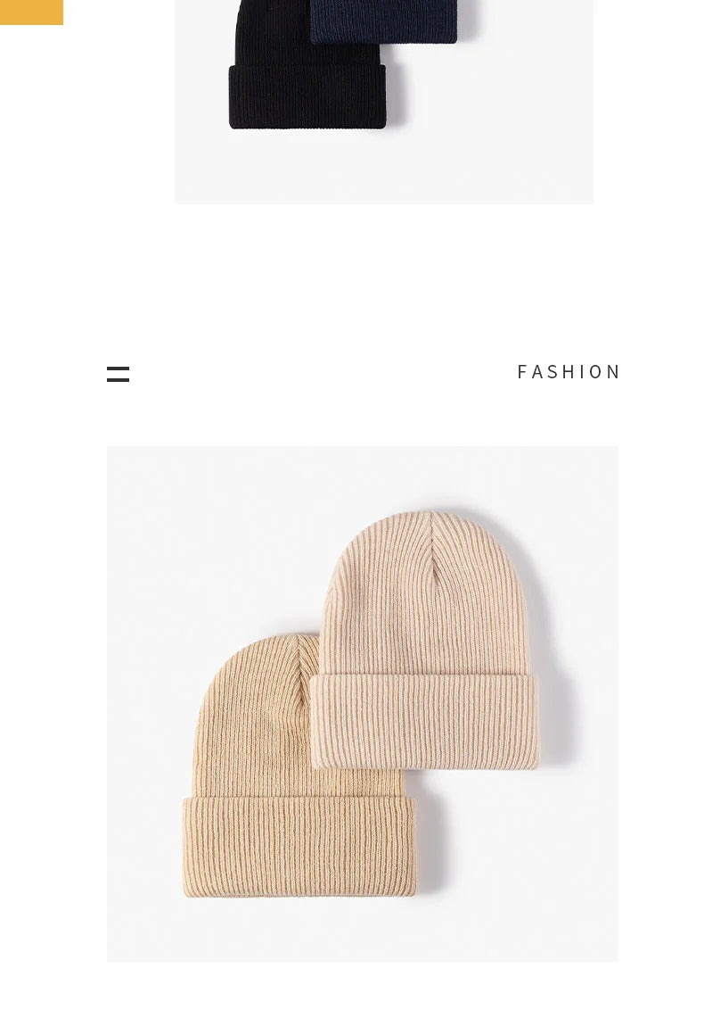 Women Men Autumn Winter Warm Beanie Hat Solid Color Lady Male Stretch