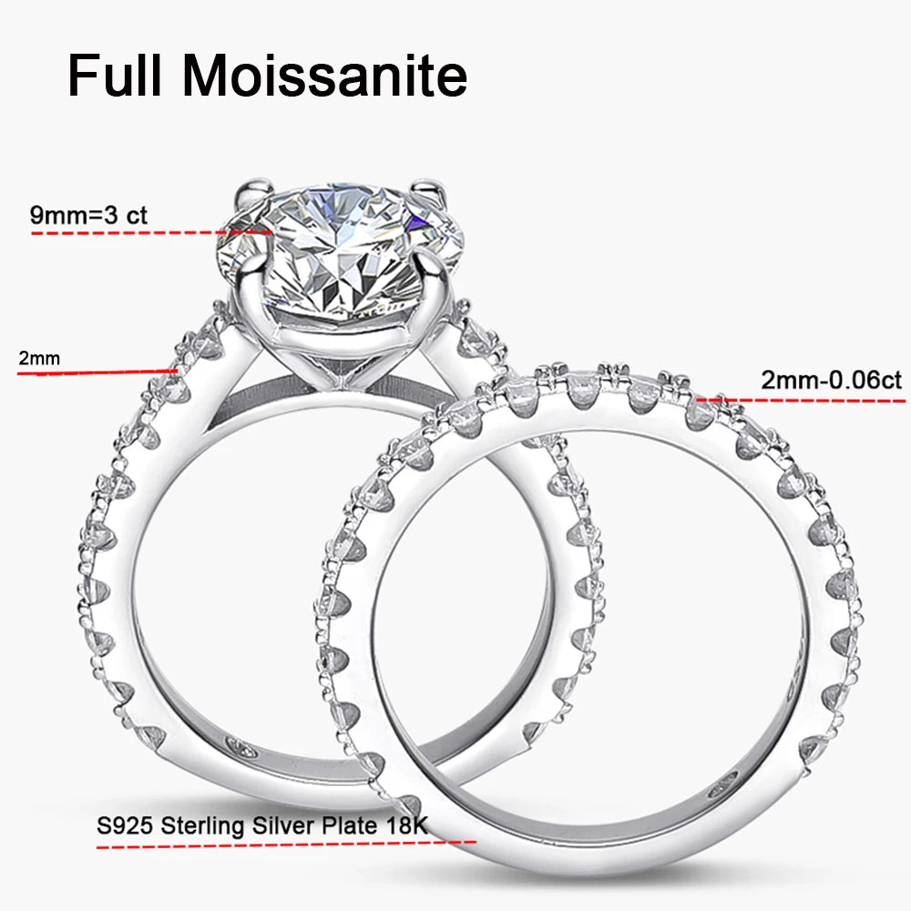 5.28ct All Moissanite Rings Set Women Gift Sparkling Lab Diamond Wedding Rings S925 Sterling Silver Plated 18K Jewelry
