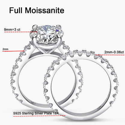 5.28ct All Moissanite Rings Set Women Gift Sparkling Lab Diamond Wedding Rings S925 Sterling Silver Plated 18K Jewelry