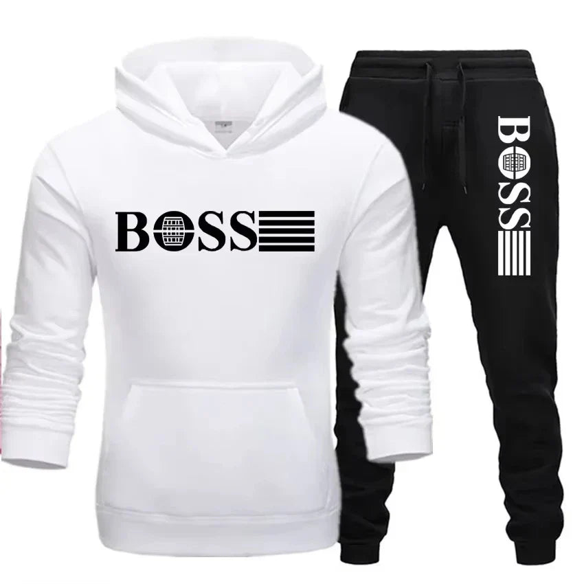 Winter and autumn fleece thickened hooded pullover sweater jacket for men, casual sports outfit, two-piece set for men