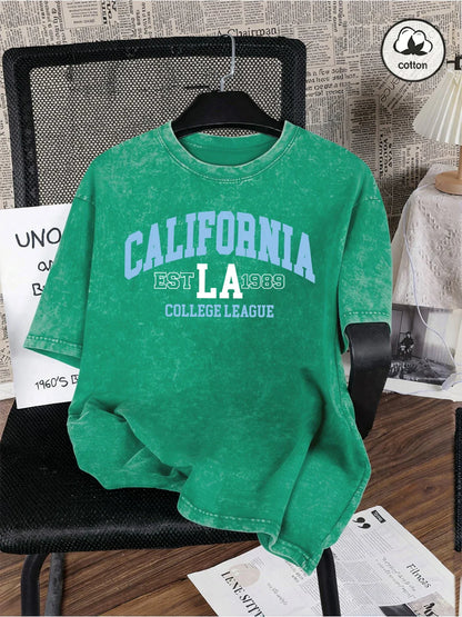 California College 1989 Printing Washed T-Shirts Mens Oversized Cotton T Shirts Summer O-Neck Short Sleeve Tops Casual Male Tees
