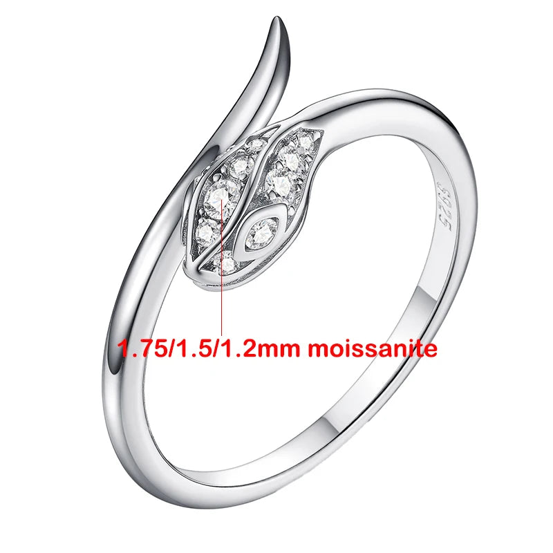 New All Moissanite Serpentine Rings for Women Index Finger Matching Band S925 Sterling Silver Plated 18K Gold Jewelry