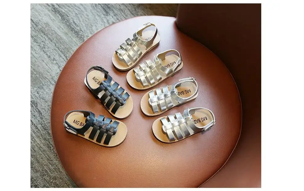1-6 Years Children Summer Outdoor Beach Shoes Girls Princess Knitted Open Toed Sandals Gold, Silver, Black