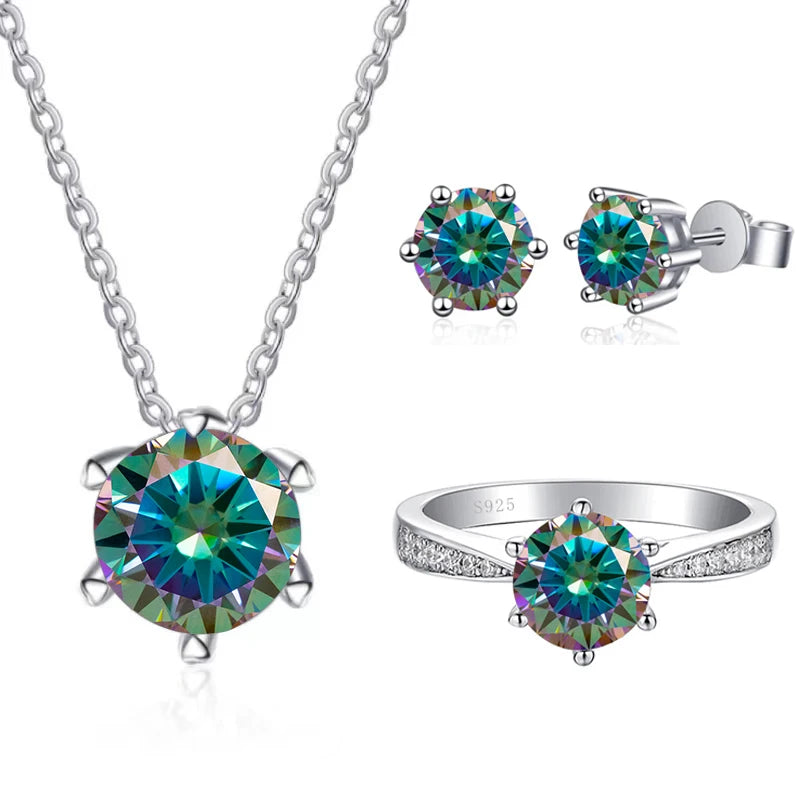 Moissanite Jewelry Set With 1CT D Color VVS 3EX moissanite stone pass diamond test Wedding Luxury Fine Jewelry gift
