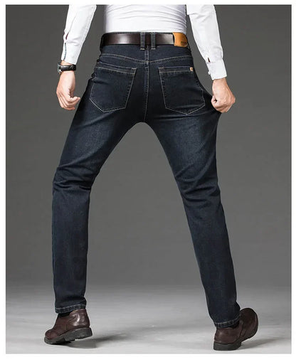 Tamanhos Grandes 40 42 44 46 2025 Nova Calça Casual Social Elástica Calça Jeans Azul Clássico Masculina Calça Jeans Solta Reta Masculina