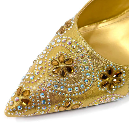2024 Summer New Design Specials Italian Women Shoes and Bag Set in Royal Green Color Comfortable Heels With Rhinestone for Party