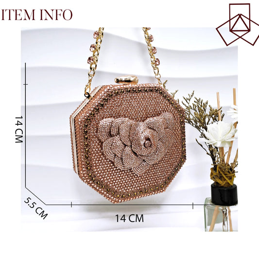 Evening Shoes And Bags Set With Full Diamond Handmade Petal Clutches Pointed Toe Mid-Heel Women Shoes