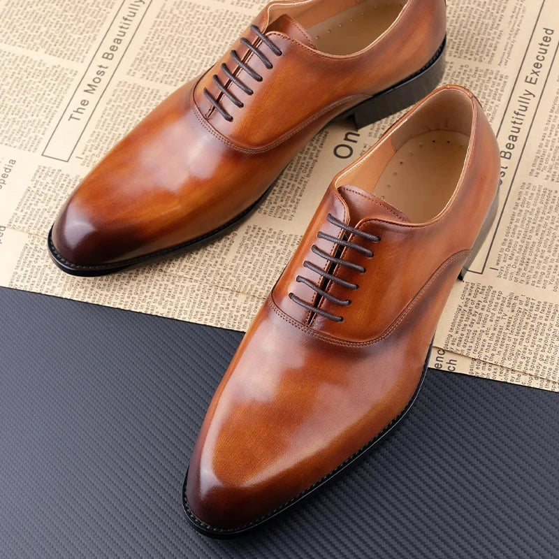 Men's Dress Shoes Handamde Leather Oxfords Shoe For Wedding Party Business Office Genuine Leather Formal Office Shoe