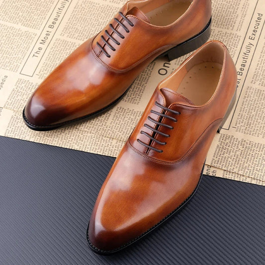 Men's Dress Shoes Handamde Leather Oxfords Shoe For Wedding Party Business Office Genuine Leather Formal Office Shoe