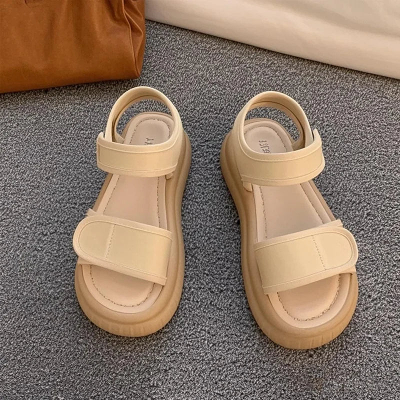 Thick soled Roman sandals for women, new summer sports soft soled work versatile, non tiring, non slip beach shoes