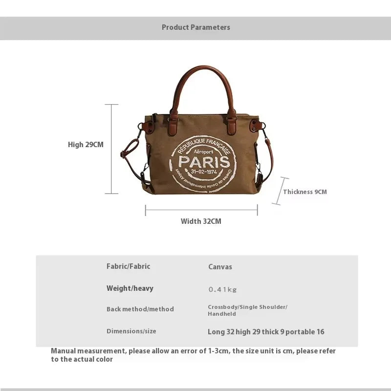 Portable Canvas New Trend Fashion Women's Bag Letter Large Capacity Tote Bag Leisure Commuting Single Shoulder Diagonal Span