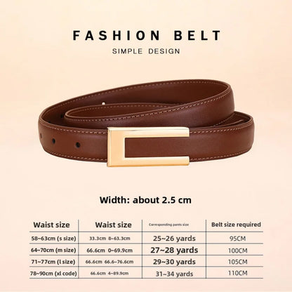 Genuine leather belt for women; cowhide fashion waist belt; versatile smooth buckle; 2025 dress decoration belt for
