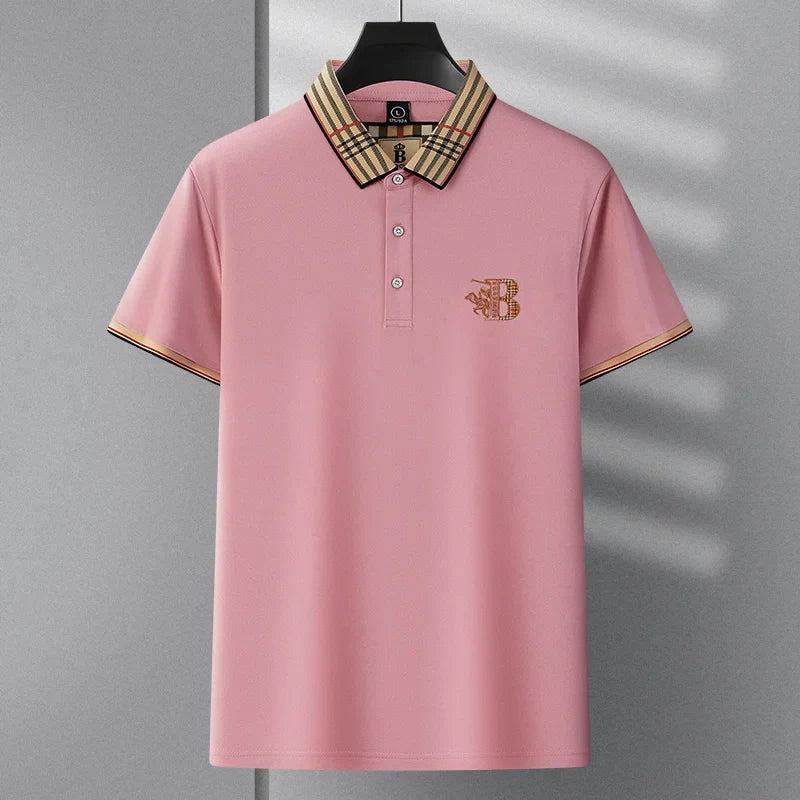 Summer novel men's high-end lace collar B-shaped short sleeved polo shirt, comfortable and casual business T-shirt