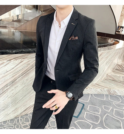 S-7XL Jacket + Pants / Luxurious High -end Brand Solid Color Men's Casual Business Slim Suit Two -piece Suit Groom Wedding Suit