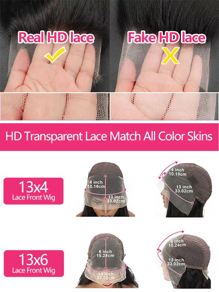 220 Density Body Wave Lace Front Wigs 13x4 13x6 40 Inch Lace Closure Wig 5x5 Gluless Transparent Human Hair Lace Frontal Wigs