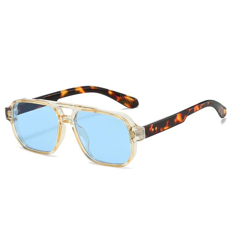 Vintage Double Bridges Men Square Sunglasses Fashion Clear Ocean Lens Eyewear Women Trending Rivets Sun Glasses UV400