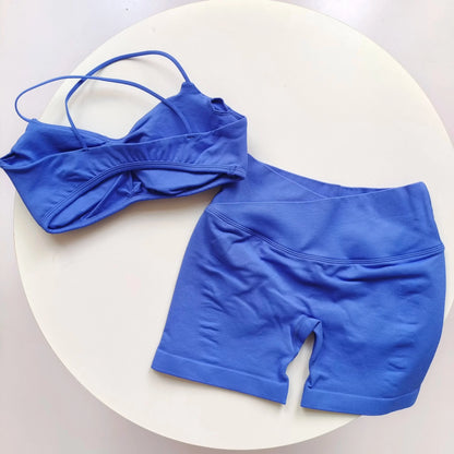 2 Piece Gym Set Women Yoga Crop Top High Waist Scrunch Seamless Shorts Fitness Bra Sport Suit Sportswear Workout Set