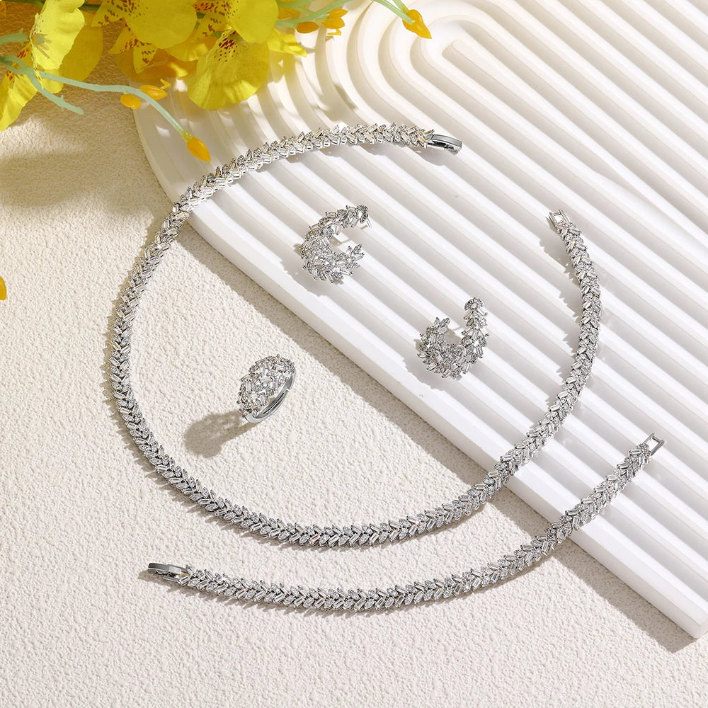 2025 New 4-piece Cubic Zirconia Wedding Jewelry Set Geometry Dubai Africa Luxury Bride Wedding Jewelry Set