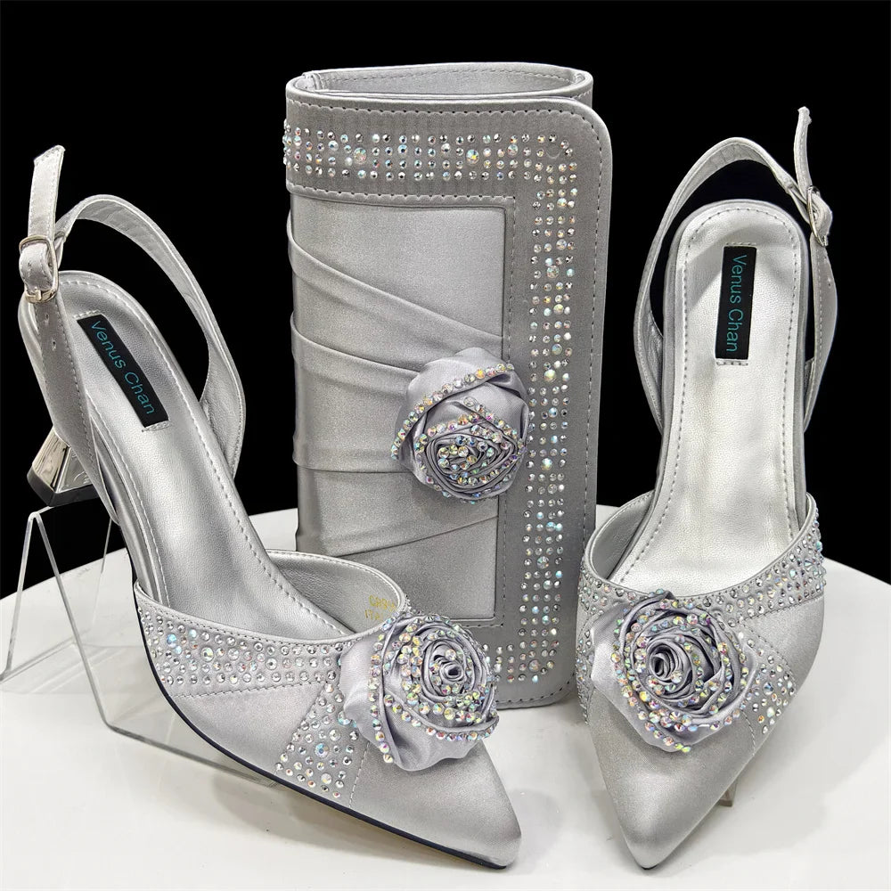 Green Women Shoes And Bag Set African Ladies High Heels Evening Pumps Match With Handbag Clutch Sandals Femmes Sandales CR955