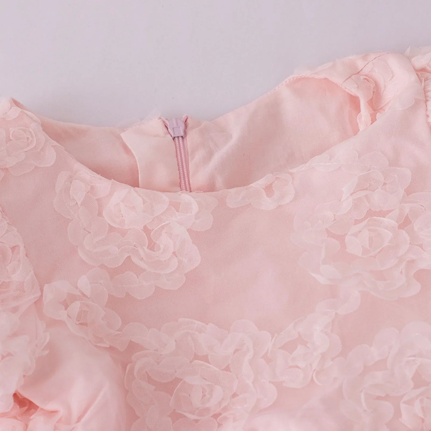 New Summer Teenager Girl Dress Solid Color Short Puff Sleeves Square Collar 3D Flower Sequined Baby Princess Dresses 2025